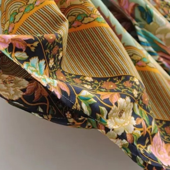 (last 1) Boho Kimono Robe, Peacock in Gold Green, bohemian - Picture 12 of 14